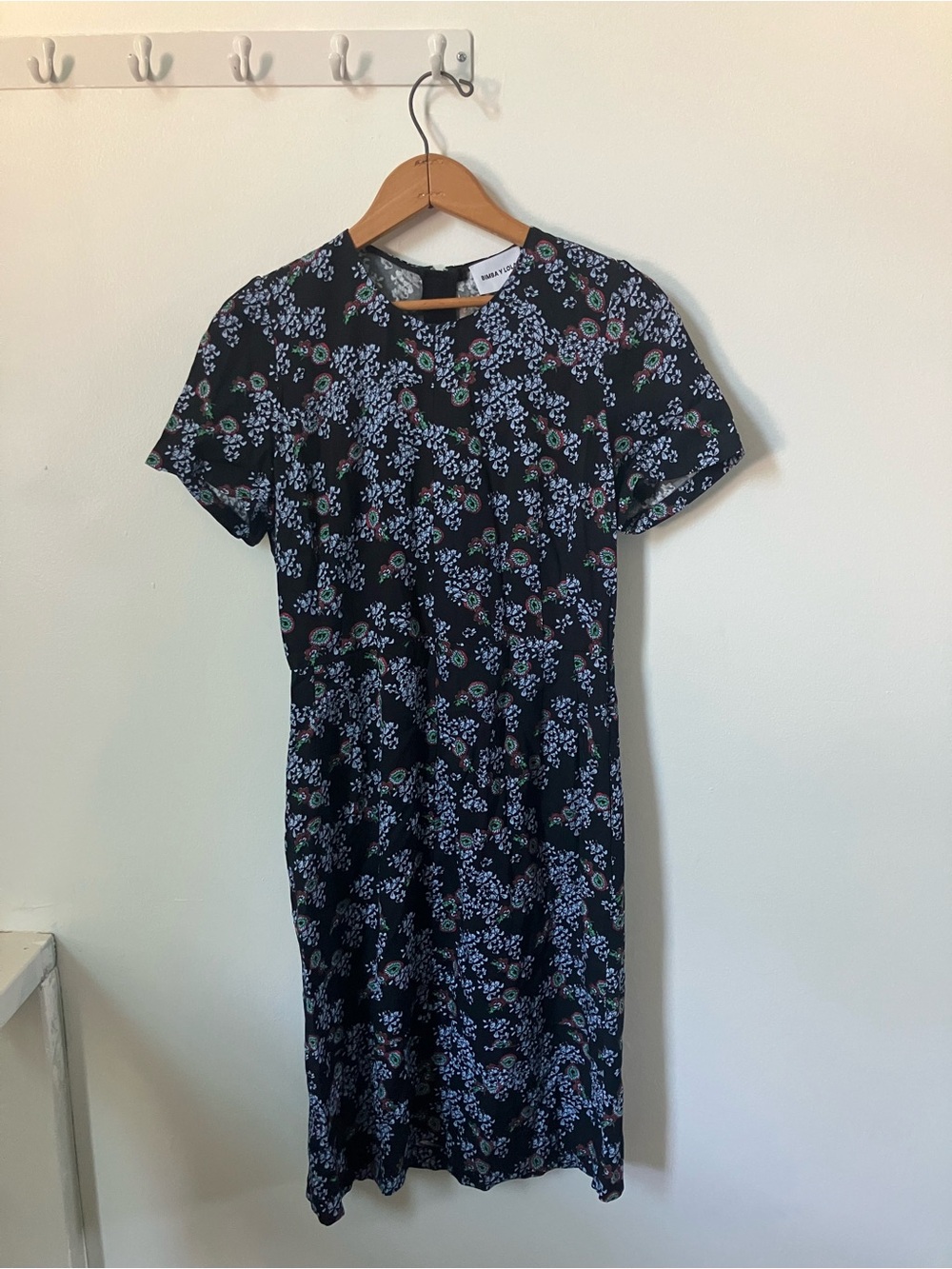 Bimba y Lola Black Abstract Floral Viscose Dress with Pockets Size Small